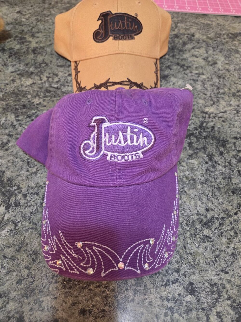 Justin Boots Hats Purple & Tan Barbed Wire & Bling Cap